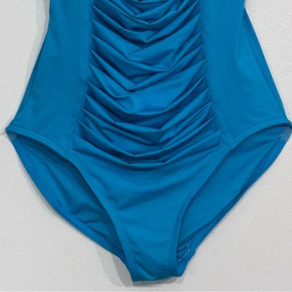 CALVIN KLEIN | Shimmer Teal Blue Pleated One-Piece Swimsuit 6 - Picture 6 of 16